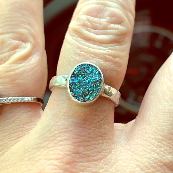 Jewelry - Sterling silver w/ rare green/blue drussy stone.